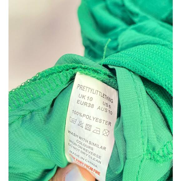 Green PrettyLittle Thing Rouched Dress 6us Bow Detail on Shoulders - Picture 9 of 10